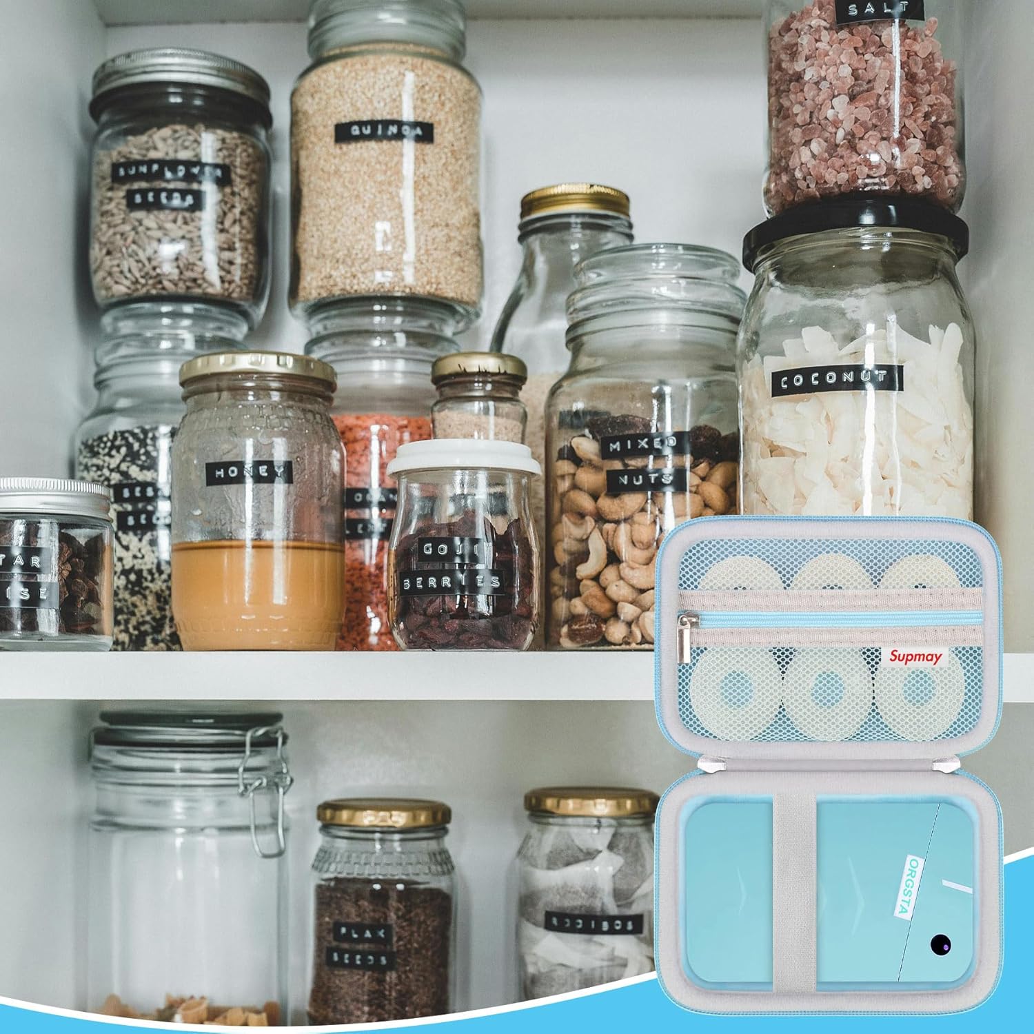 Carrying Case for ORGSTA S001 / for ORGBRO X1 Label Maker Machine, Portable Bluetooth Label Printer Storage Holder Bag with Mesh Pocket for Roll Label Maker Tapes, Typ-C Cable, Blue - Image 7