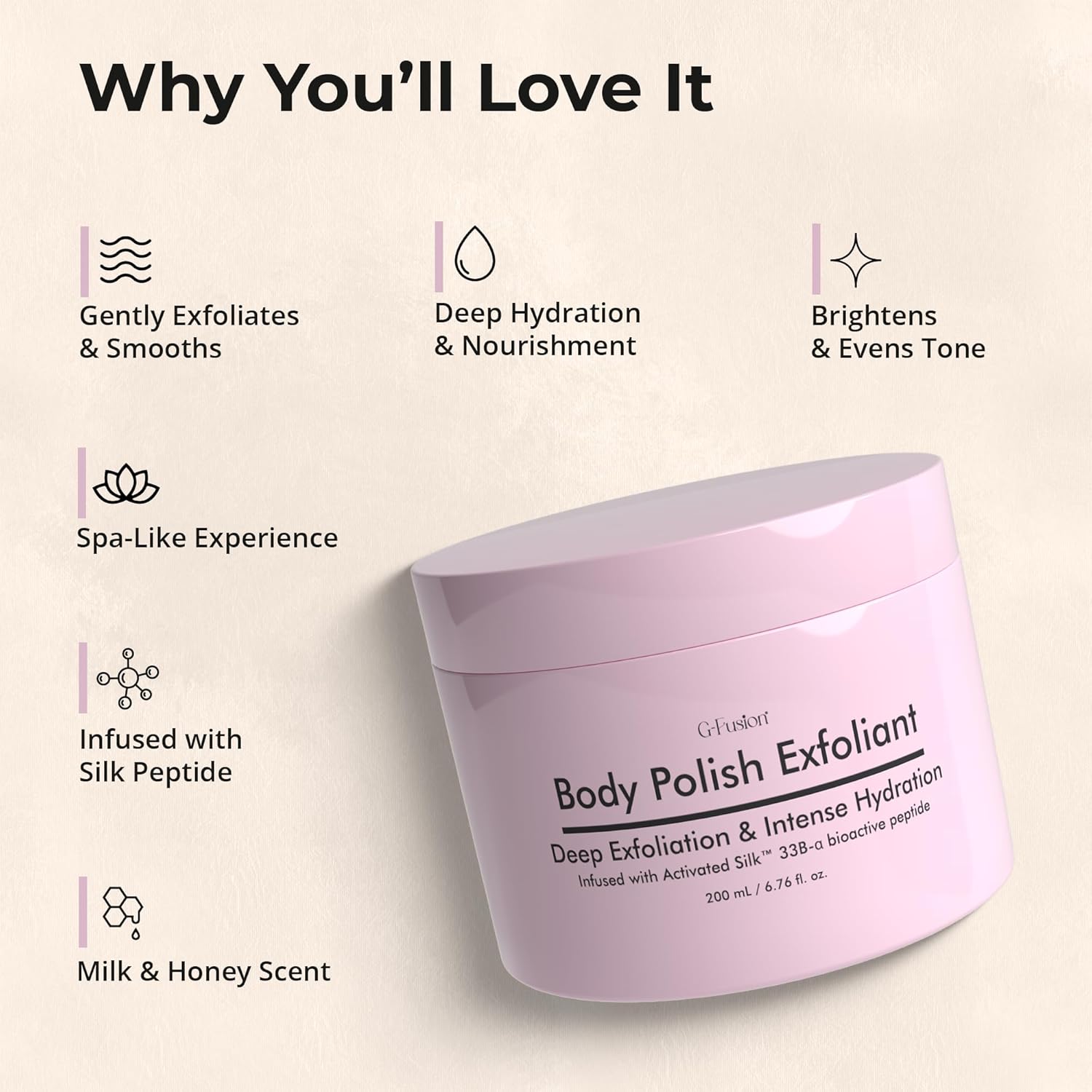 Silk Peptide Body Polish Gentle Exfoliant - Honey & Coconut Body Scrubs with Shea Butter, Exfoliants & Hydrating Oils for Smooth, Glowing Skin – Deep Moisturizing & Radiance Boosting Formula - Image 2