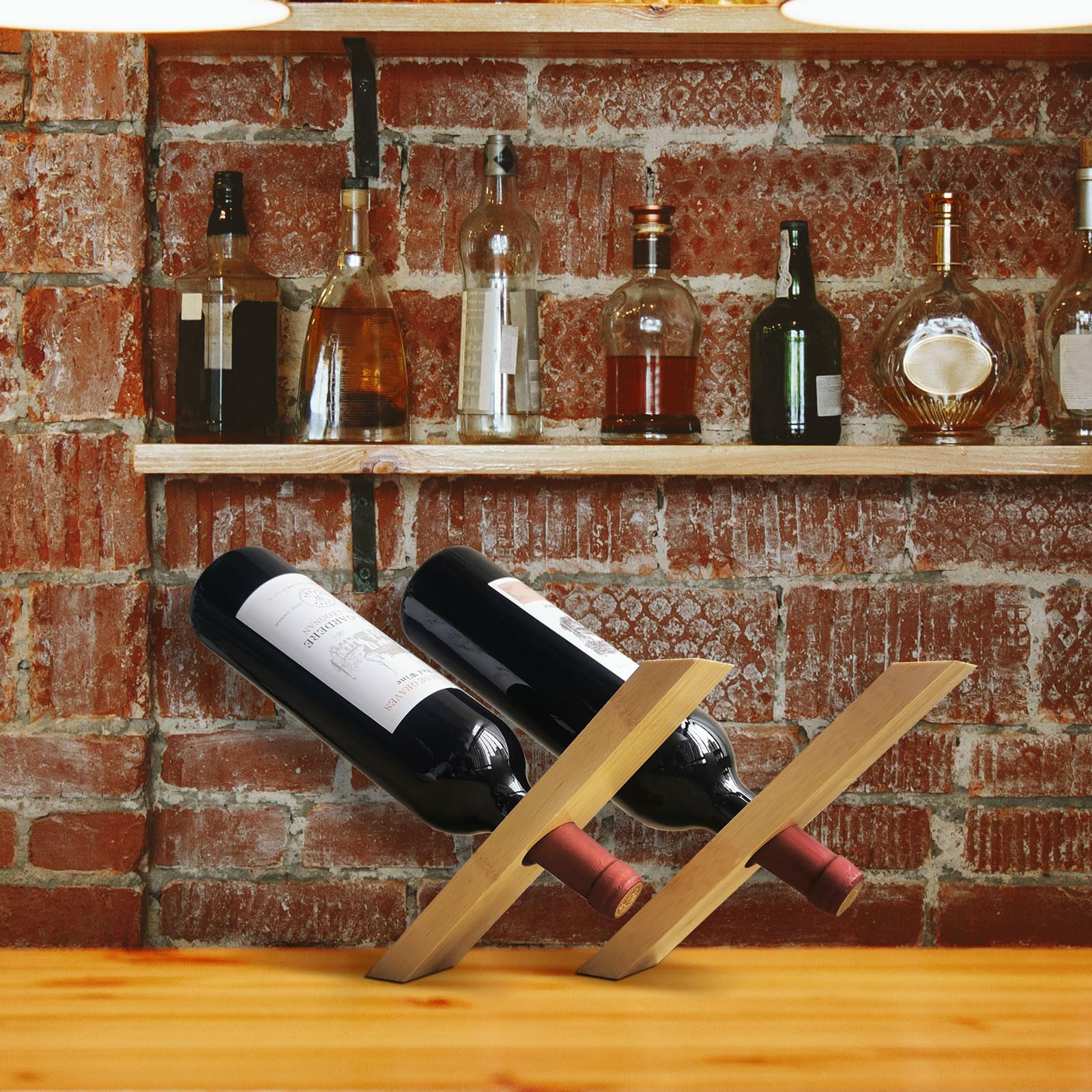 2 soportes para botellas de vino, soporte personalizado para botellas de vino, soporte de exhibición para mesa de vino, estante de vino de bambú autoequilibrado, organizador de soportes de 5