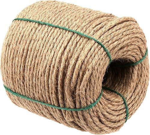 Cuerda de yute natural de 394 pies, cuerda de yute torcida de 0.236 in de diámetro, cuerda de cáñamo para decoración del hogar y manualidades