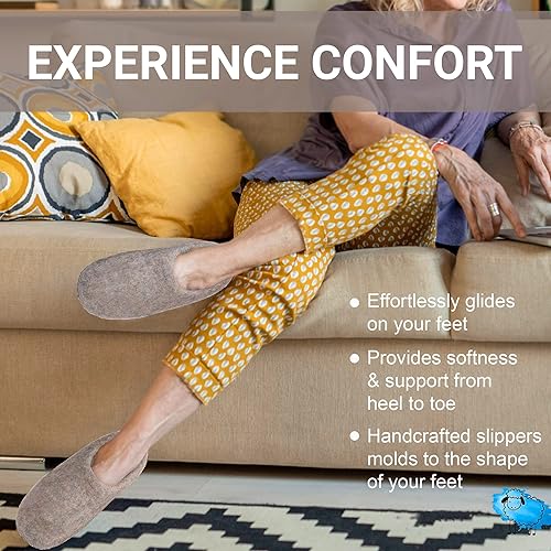 Miniatura 6 de HAUSSIMPLE Wool Indoor Slippers Unisex Cozy House Shoes for Men Women Natural Sheep Felt Bedroom Warm Slip-On Soft Comfy Sheepskin Loafers