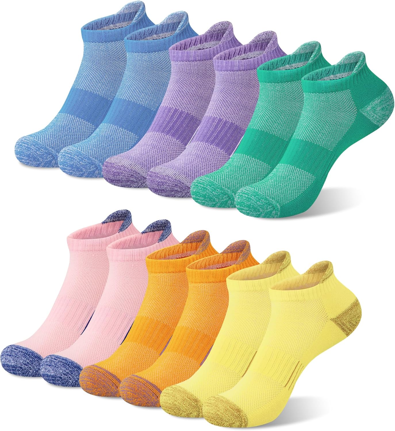 YSense 6 Pairs Womens Ankle Socks Cotton Cushioned Athletic Running Socks with Moisture-Wicking