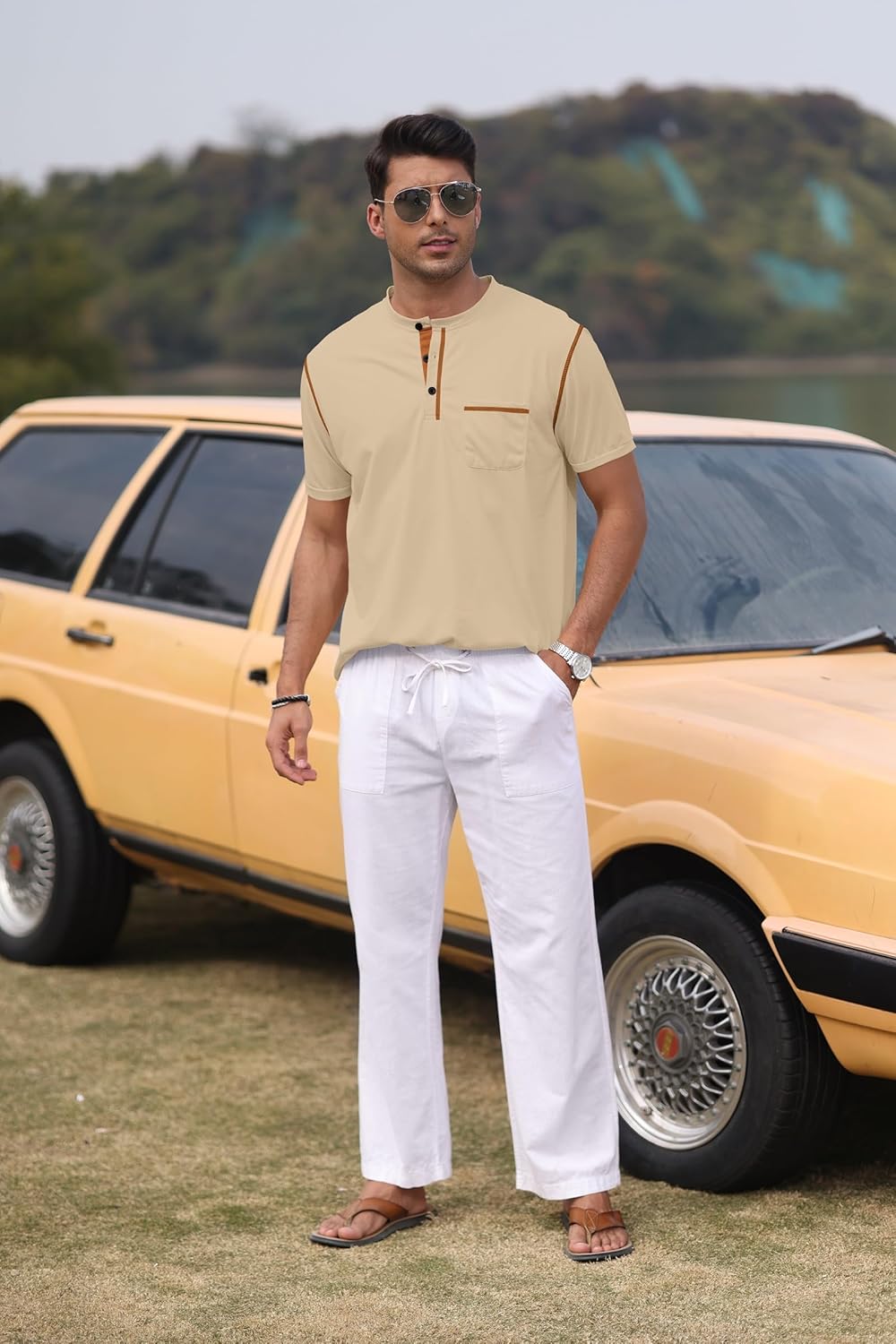 Rela Bota Men’s Henley Shirts Short Sleeve Casual Basic T-Shirts Fashion Classic Lightweight Button Tee Tops - Image 4