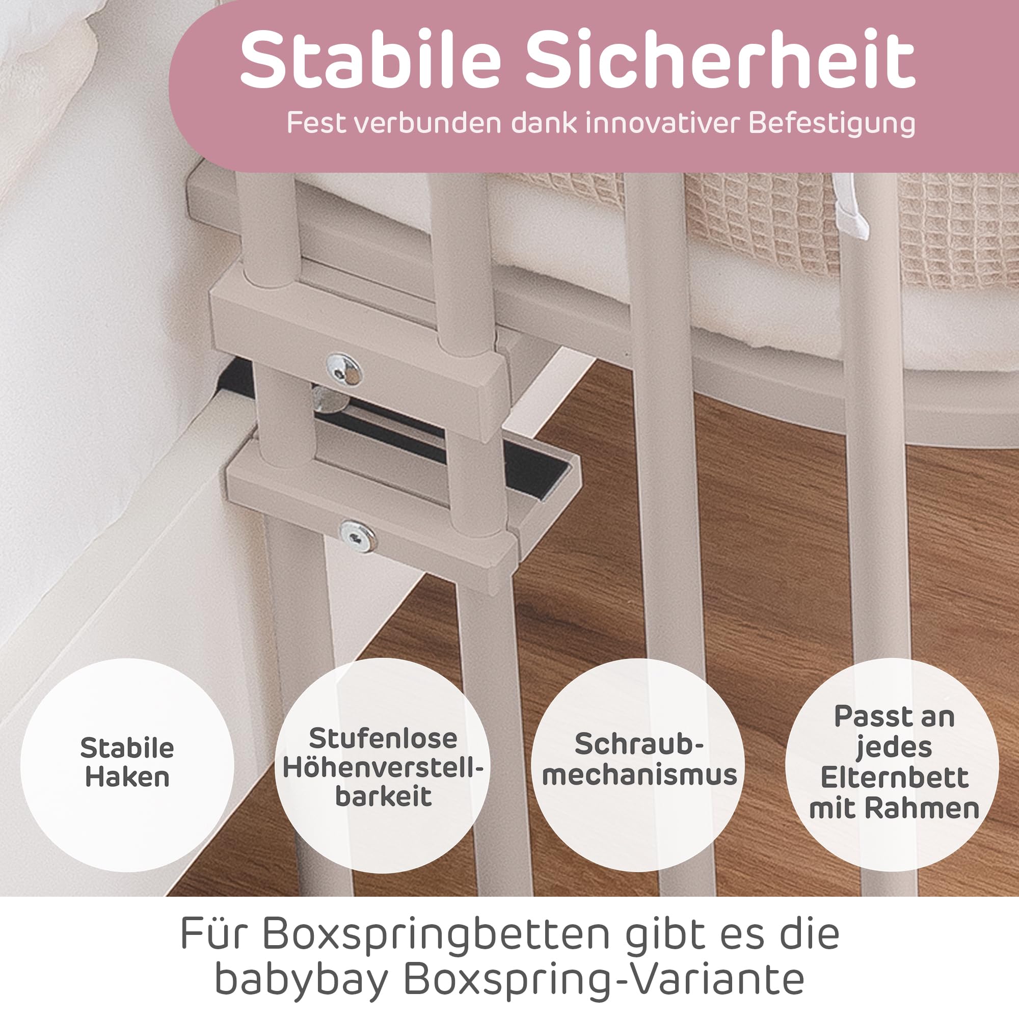 babybay Maxi bardzo duże łóżko dostawiane z litego drewna bukowego/łóżko dziecięce, wysokość regulowana bezstopniowo i przyjazna dla środowiska, z materacem Classic Soft (beżowe lakierowane)