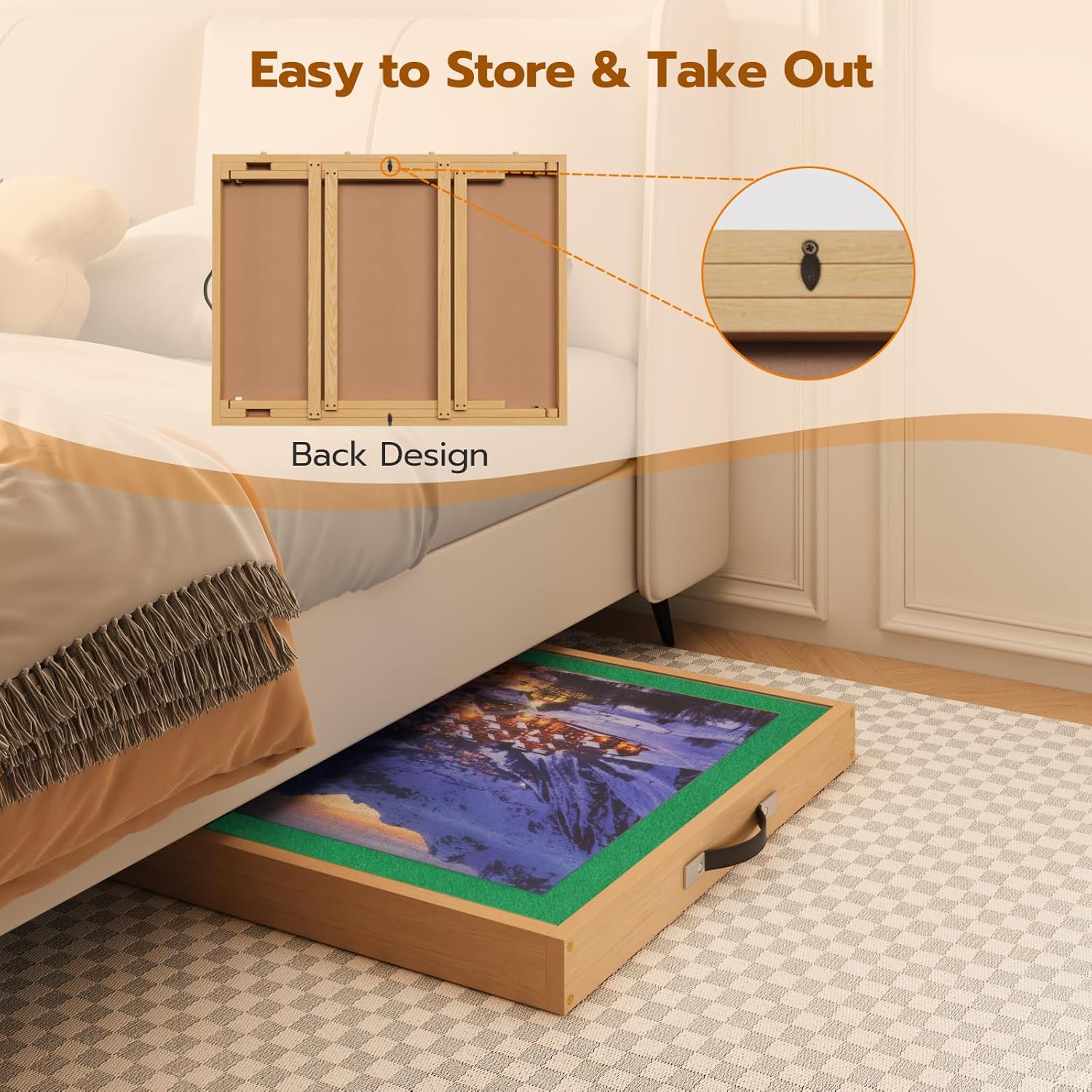 3-in-1 Folding & Tilting & High Puzzle Board with 4 Drawers, 1500 Pieces 27.7" H Tall Puzzle Table with Protective Cover for Adults- 34" x 26" Wooden Puzzle Table with Legs