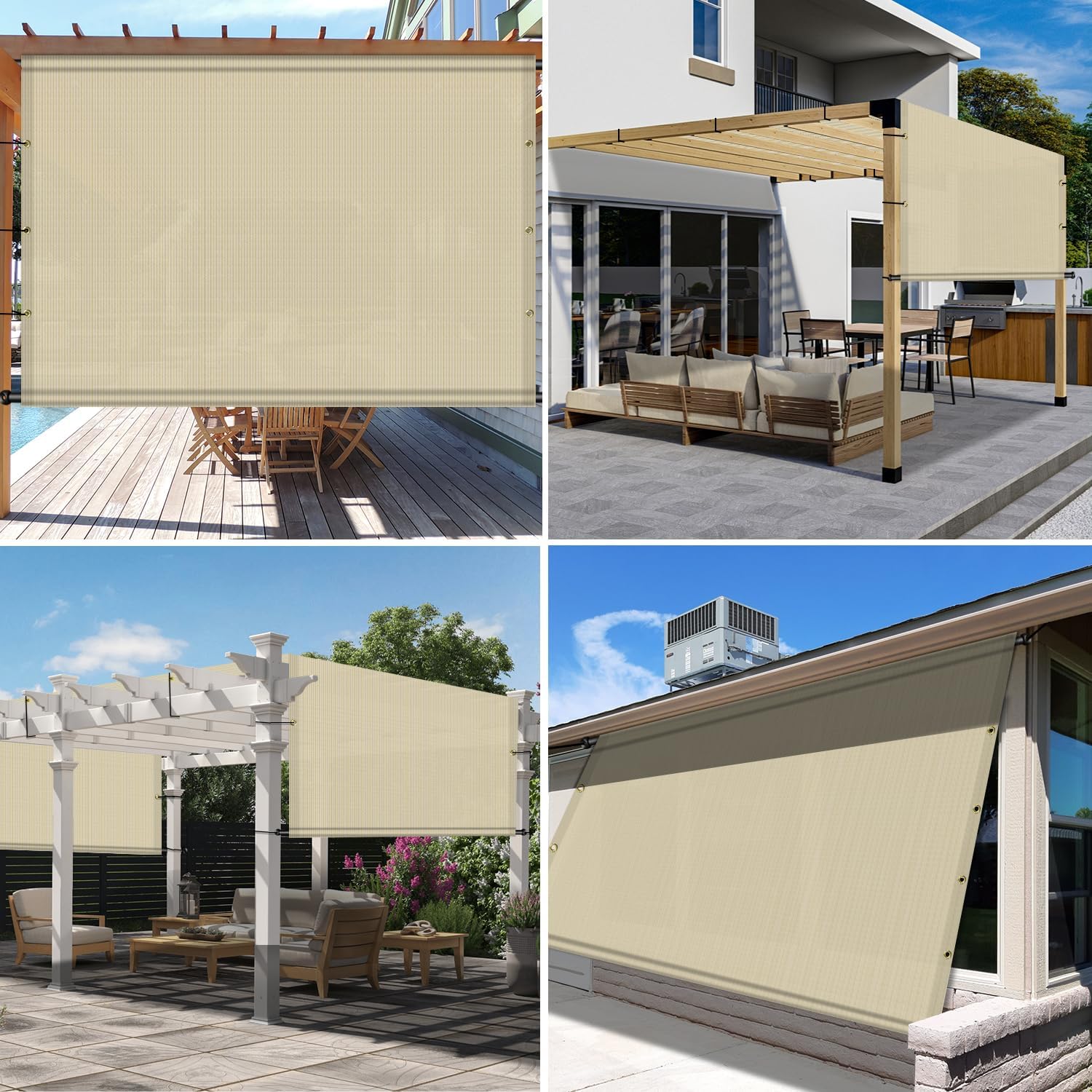 10' x 12' S Universal Pergola Shade Cover Replacement Canopy with Grommets Weighted Rods Permeable for Outdoor Patio Porch Backyard Gazebo Beige