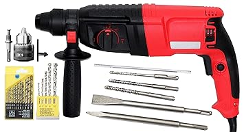 Digital Craft 26mm Electric Demolition Jack Hammer Rotary Hammer Electric Concrete Drill with 5Pc SDS Hammer Bit 13Pc HSS Drill Bit & 5Pc Masnory Bit Power Tool Kit (25 Tools)