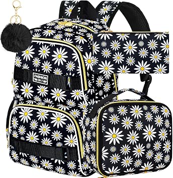 AGSDON 3PCS Backpacks for Girls, 17" Laptop School Bookbag Teen College Water Resistant Girl Backpack with Lunch Box Set - Black