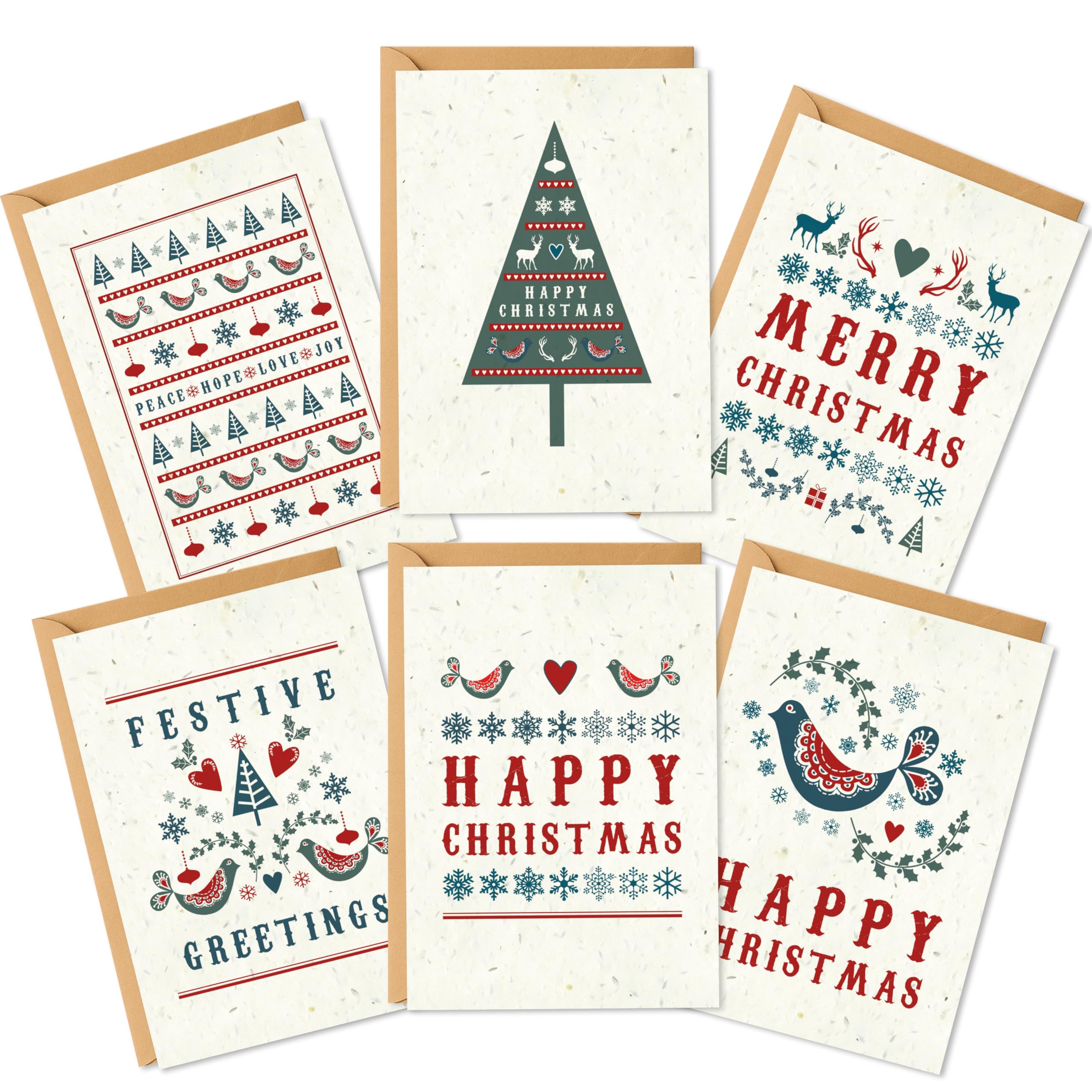 Plantable Christmas Card with Traditional Nordic Christmas Tree Design – Eco Friendly Biodegradable Seed Paper Greeting Card (1 Card and Envelope) (6 cards and envelopes)
