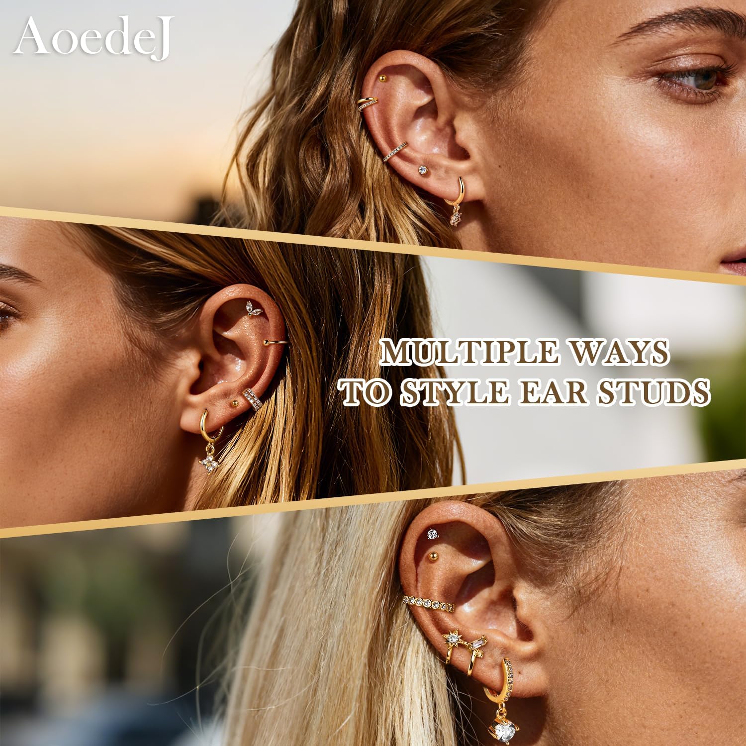 AoedeJ 14K Clip On Earrings for Women Gold Ear Cuff Hypoallergenic Stackable Ear Cuffs Cartilage, Huggie Stacks & Non Piercing for Piercing Jewelry Gift