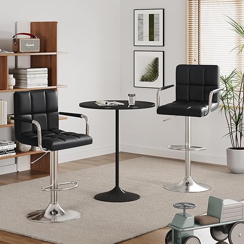 Miniatura 7 de Furmax Taburetes de bar con reposabrazos, moderno, de piel sintética, giratorio, ajustable, hidráulico, base XL y asiento cuadrado, altura de