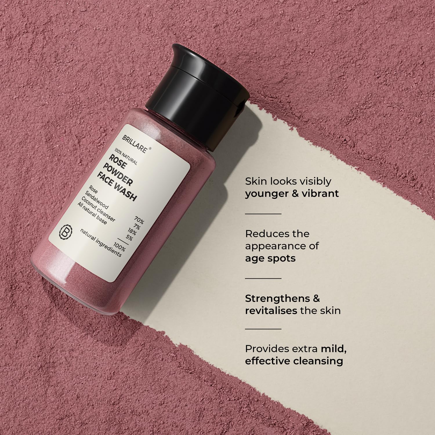 Brillare Rose FaceWash, Anti Ageing Skin, Sandalwood & Coconut for Hydration, Reduce Wrinkles & Provides Supple Look, 100% Natural Powder Face Wash, 15g 1