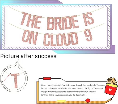 Miniatura 3 de Cartel The Bride Is on Cloud 9, decoración de despedida de soltera para despedida de soltera, suministros de fiesta de boda con purpurina de oro rosa