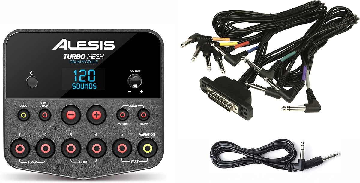 Módulo de batería Turbo Alesis con cable Snake y paquete de cables auxiliares Silverline Audio de 10 pies