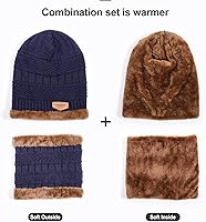 Vista 3 de Conjunto de bufanda y gorro de invierno, gorro cálido con forro polar, gorro de punto grueso para hombres y mujeres