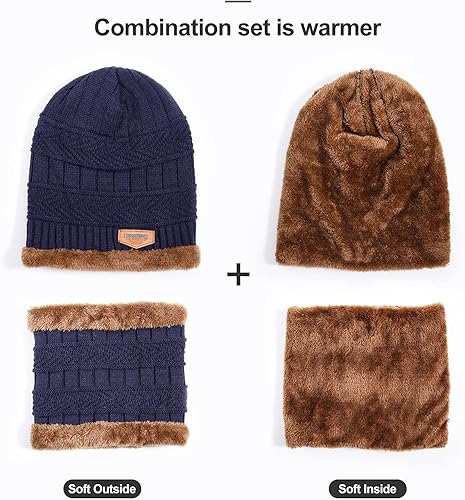 Miniatura 3 de Conjunto de bufanda y gorro de invierno, gorro cálido con forro polar, gorro de punto grueso para hombres y mujeres