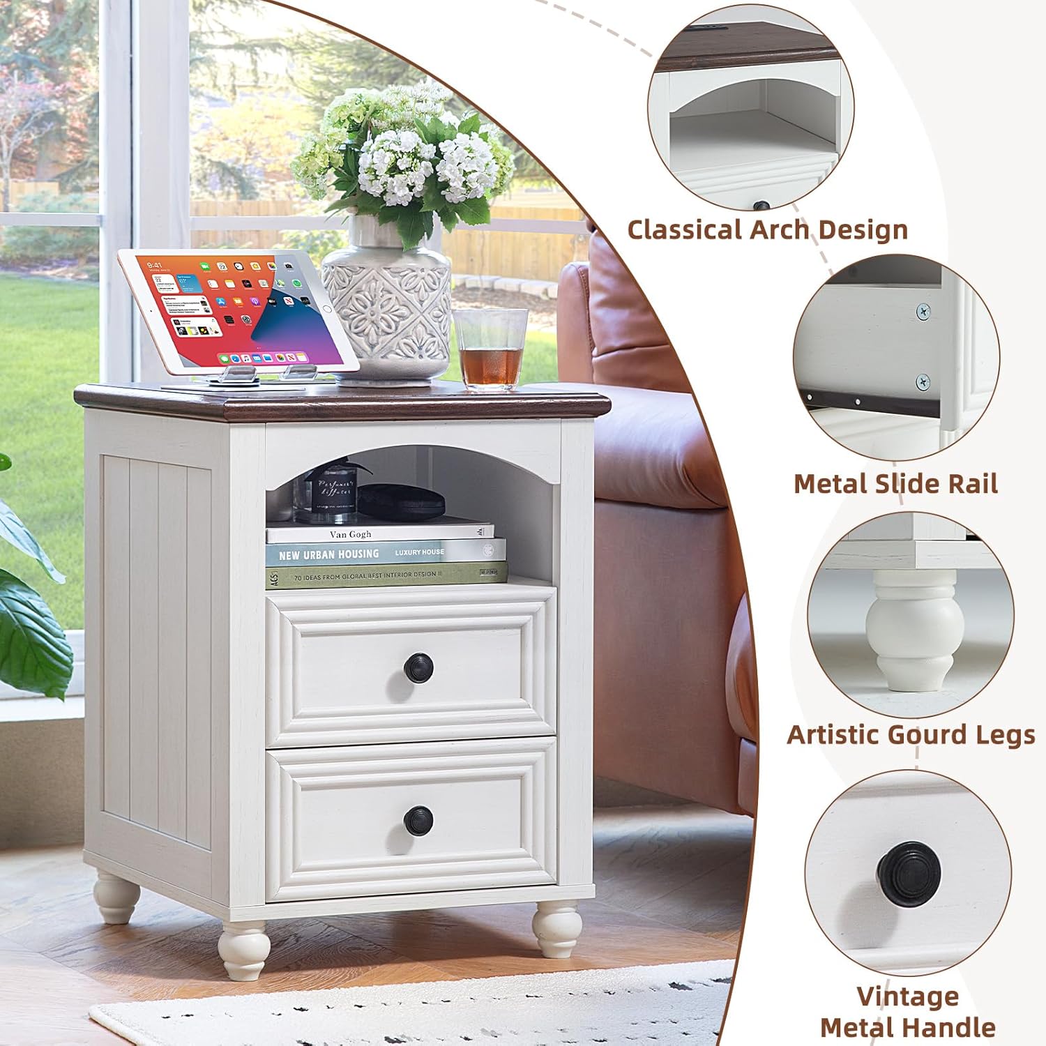 Farmhouse Dressers & Night Stand Set of 4, Wood 54" Wide Dresser & 43.5" Tall Chest of Drawers, 18"Roman Column Nightstand Set of 2, Bedroom Furniture 7 Drawer Dresser Set for Home Living Room Hallway