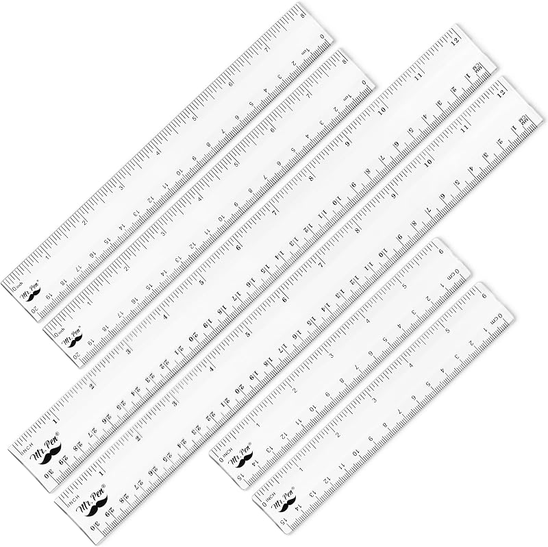 Clear Ruler Set, 6 Pack, 6", 8" and 12", Metric & Imperial | Plastic Ruler, Transparent Measuring tools