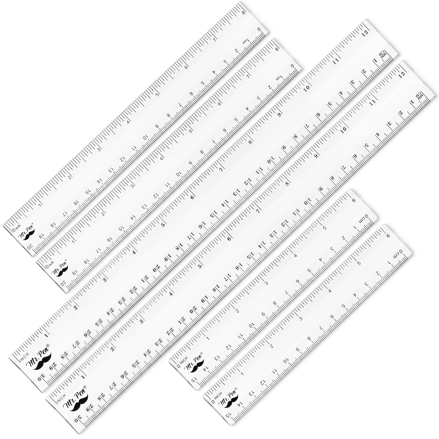 Mr. Pen- Clear Ruler Set, 6 Pack, 6", 8" and 12", Metric & Imperial, Plastic Ruler, Transparent Measuring Tools