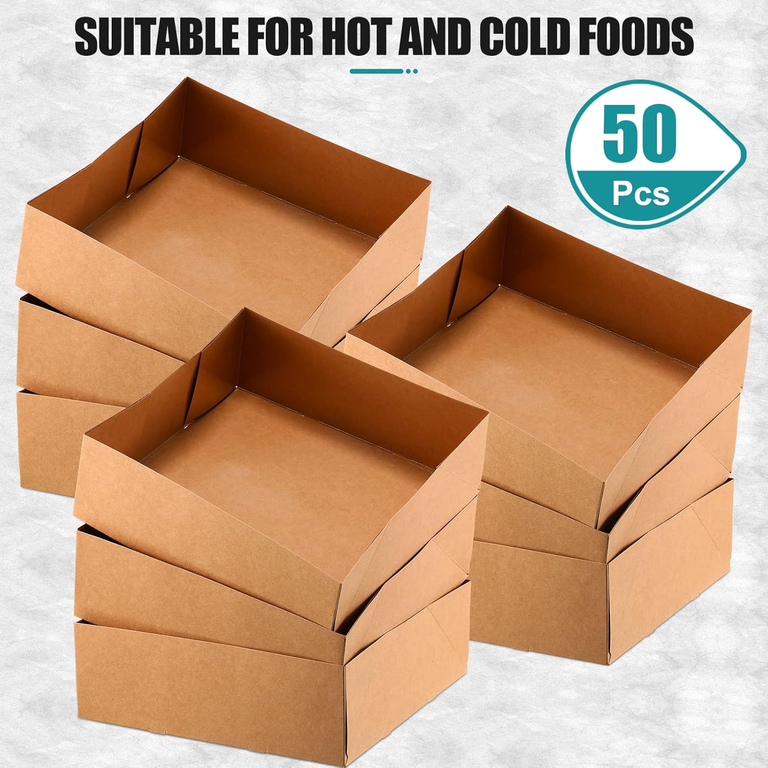 Teling 50 Pcs 10. 4" x 10. 4" x 3. 7" Kraft Paper Food Trays Disposable Foldable Paperboard Fast Food Container Boxes Tray 4 Corner Pop up Serving Holders for Party Theaters Stadiums (Brown)