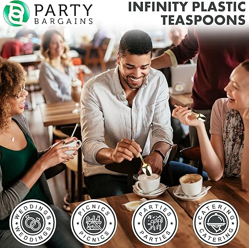 Miniatura 258 de Party Bargains Disposable Plastic Black Gold Cutlery Set, Infinity Modern Design Utensils, 40 Pack: 16 Forks, 8 Knives, 16 Spoons