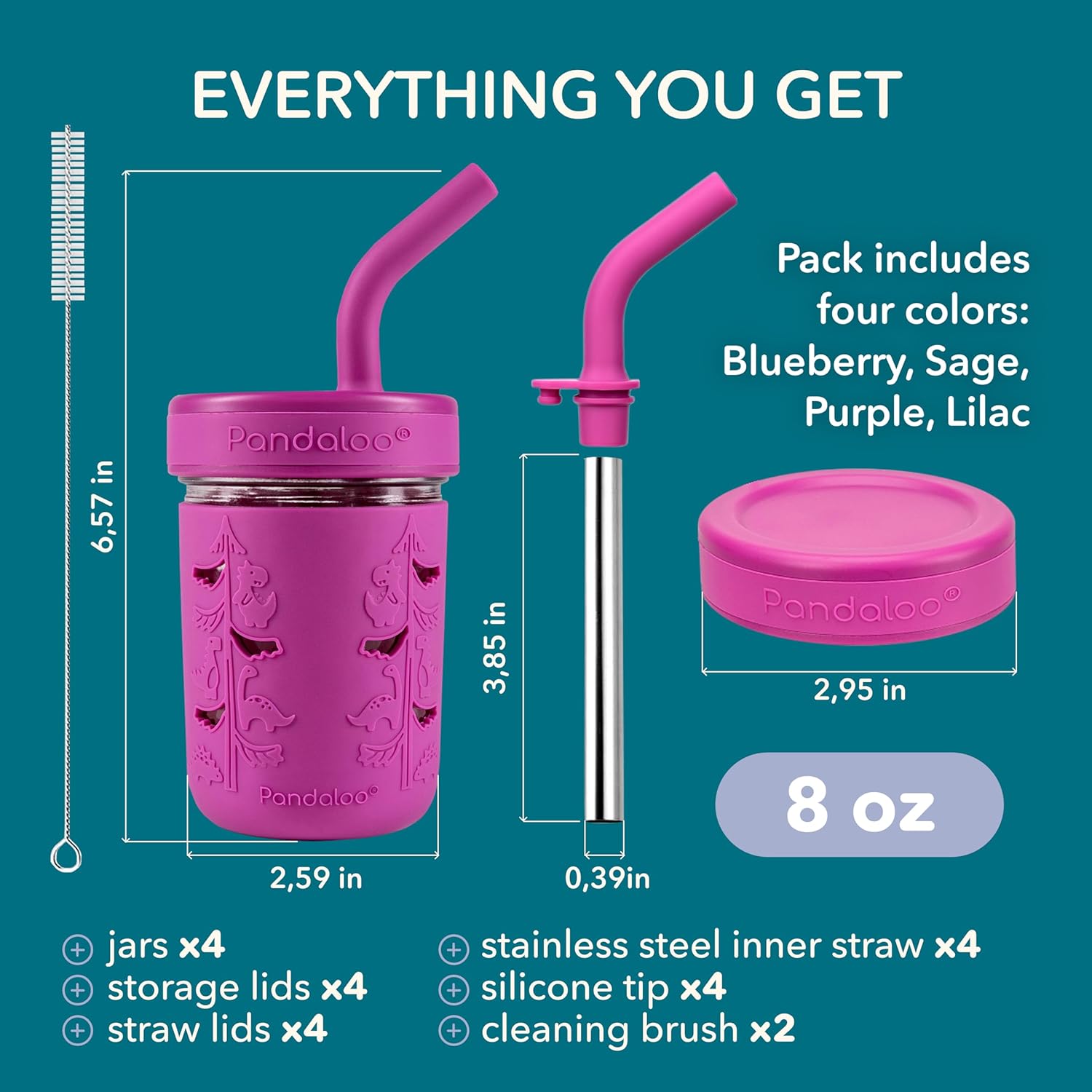 Mason Jar Toddler Cup | 8 oz Glass Cups with Silicone Sleeve & Lids | Spill-Resistant Smoothie & Snack Cups for Kids | BPA-Free | Stainless Steel Inner Straw - Image 2