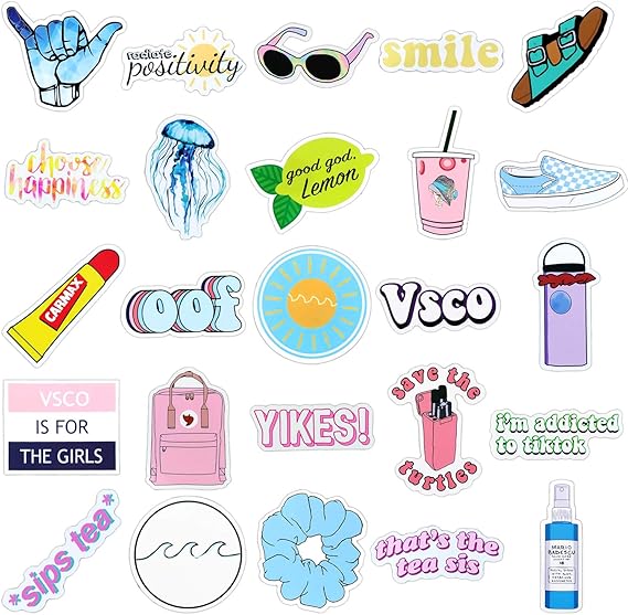amazon com cute stickers for water bottles vsco stickers 100 pack waterproof vinyl stickers laptop stickers trendy aesthetic stickers for teens girls toys games
