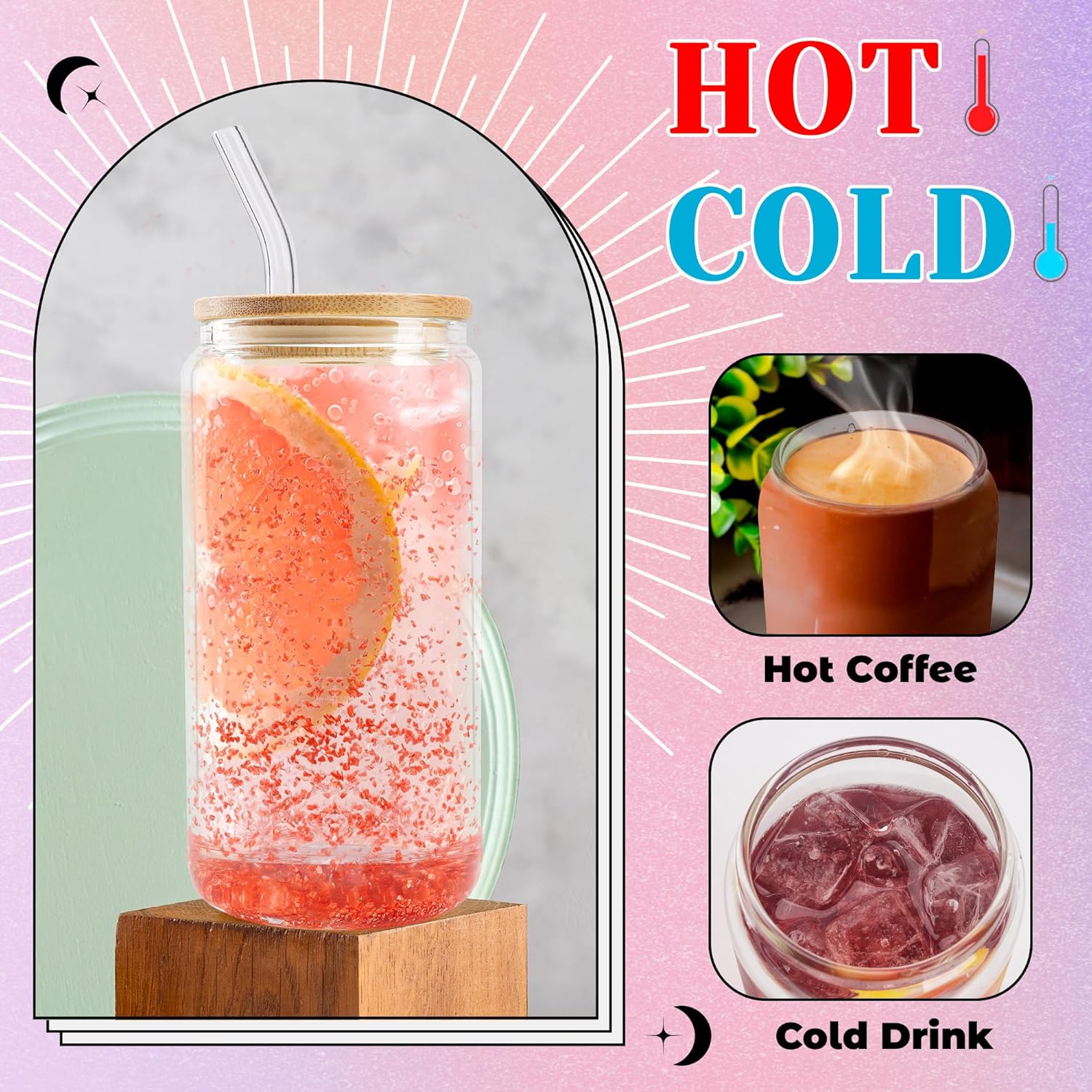 Joyclub 8 Pack Snow Globe Tumbler Pre Drilled Beer Glass Can Shaped, 16oz Double Wall Glass Cups with Lids and Straws for Snow Globe Glitter DIY Smoothie Soda Boba Tea Cocktail