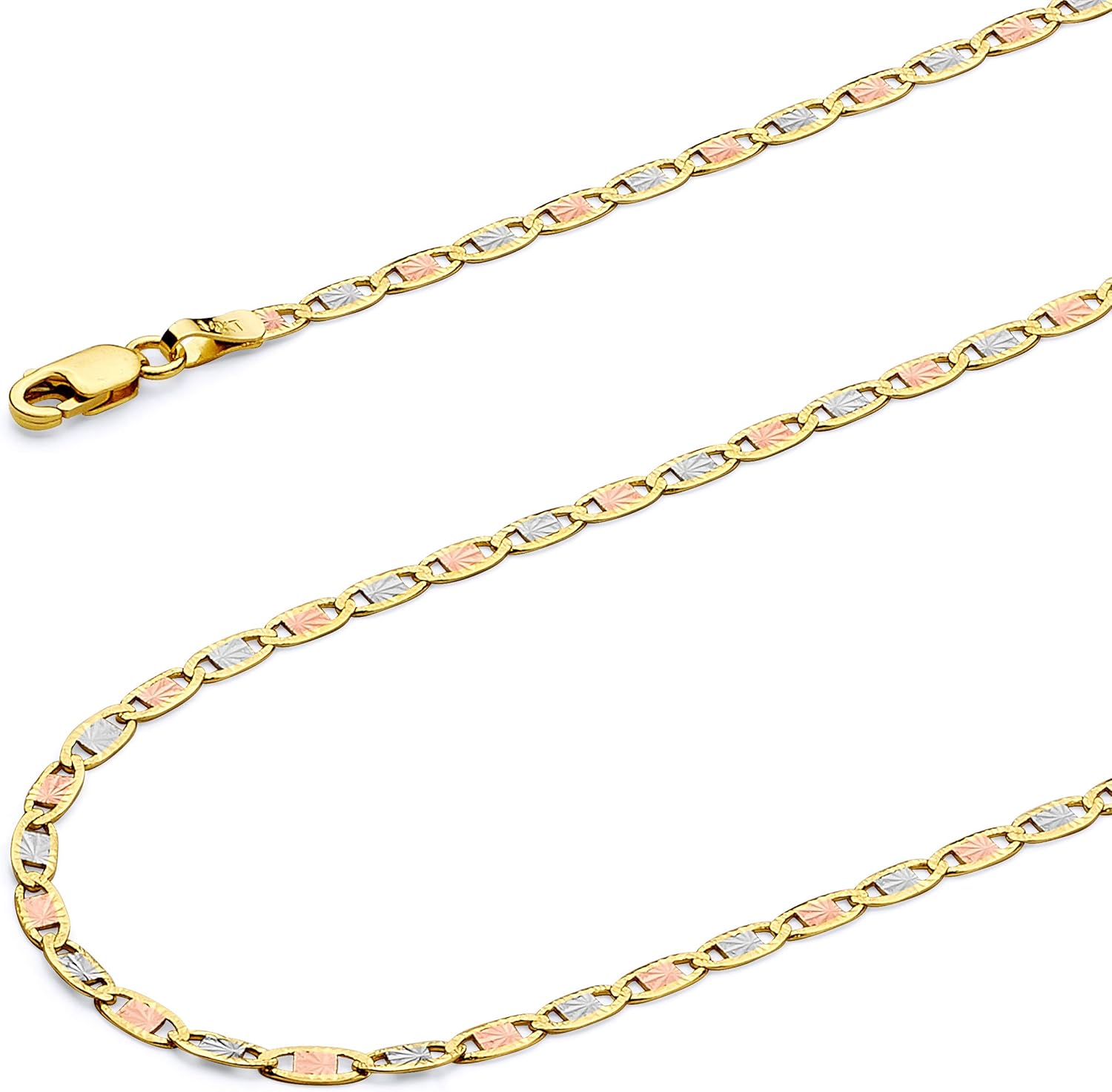 14k REAL Tri Color Gold Solid 4.5mm, 4mm, 3mm, 2.5mm, 2mm, 1.5mm Diamond Cut Chain Bracelet or Necklace