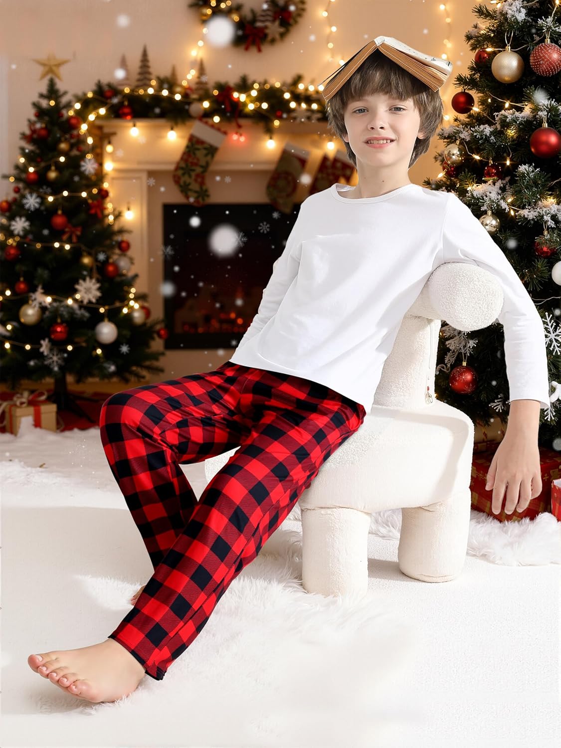 Cooraby Boys Plaid Pants Boys Girls Printed Plaid Pants with Pockets Drawstring Elastic Waist for Christmas - Image 6