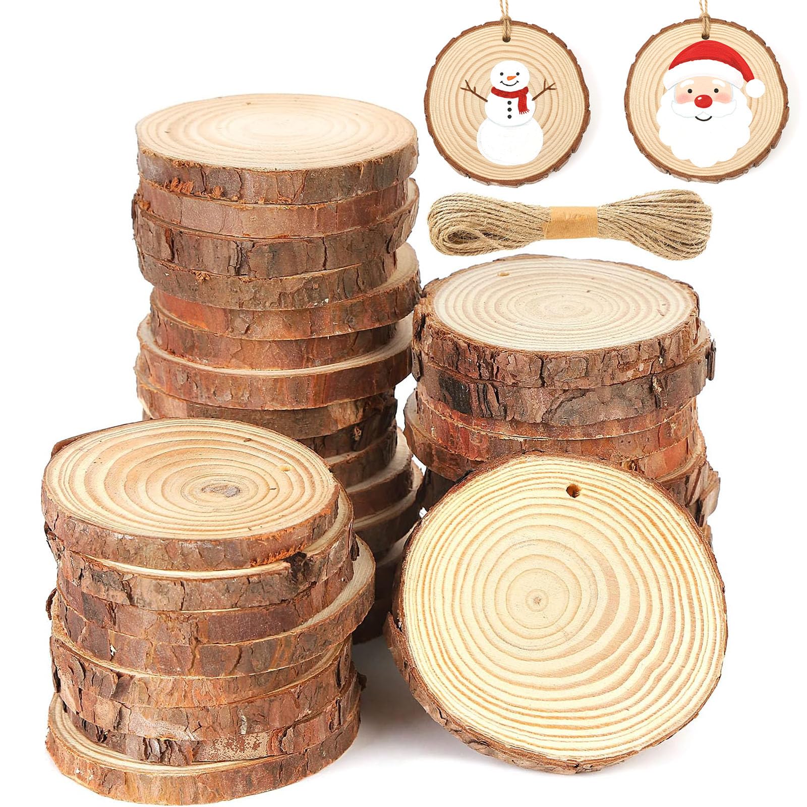 VGOODALL Wood Slices, 36 Pcs 7-8 cm Natural Pine Circles with String, Unfinished Wooden Discs for DIY Projects, Rustic Wedding Decorations, Christmas Ornaments and Gift Tags