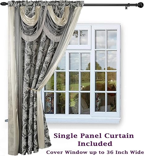 Miniatura 2 de v Bella - Panel de cortina jacquard de lujo con cenefa de cascada adjunta y bufanda de 54 x 84 pulgadas, color gris