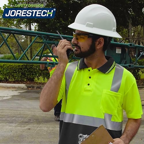 Miniatura 5 de JORESTECH Polo de seguridad con rayas reflectantes, parte superior amarillalima y parte inferior negra, cumple con ANSI