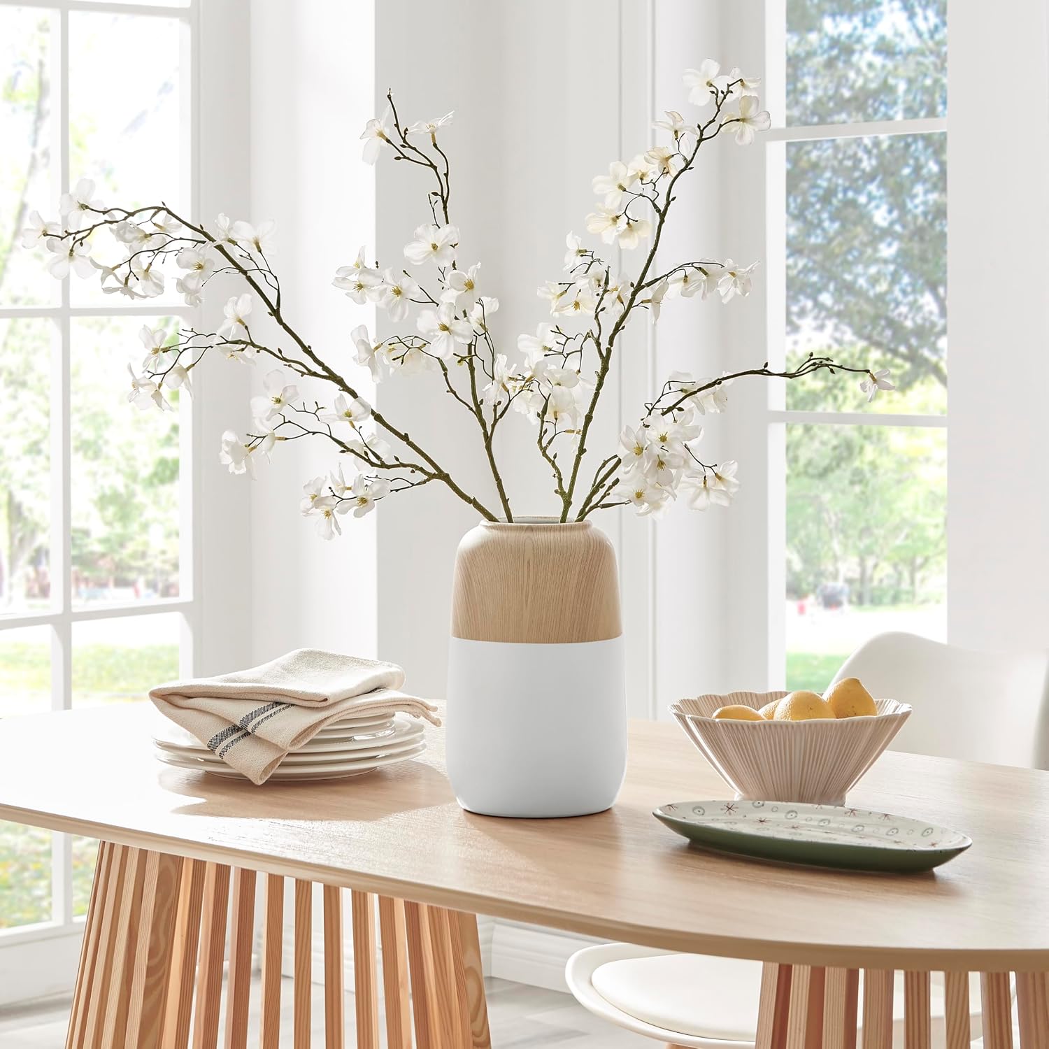 Nora Burk Contemporary Two Tone Cylindrical Tabletop Vase - White and Beech