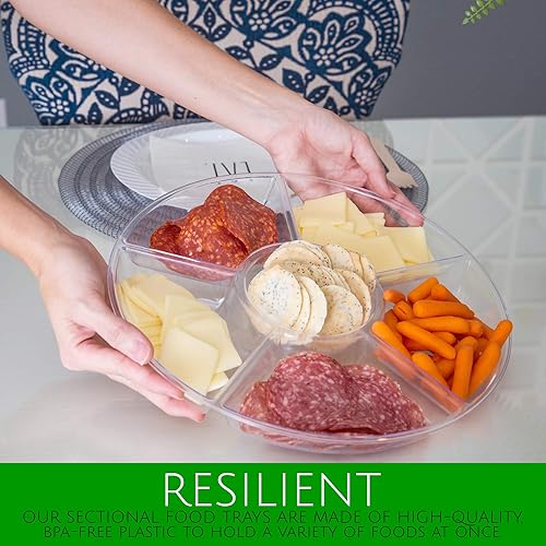 Miniatura 7 de PLASTICPRO 6 bandejas seccionales redondas de plástico para servir, paquete de 8 unidades