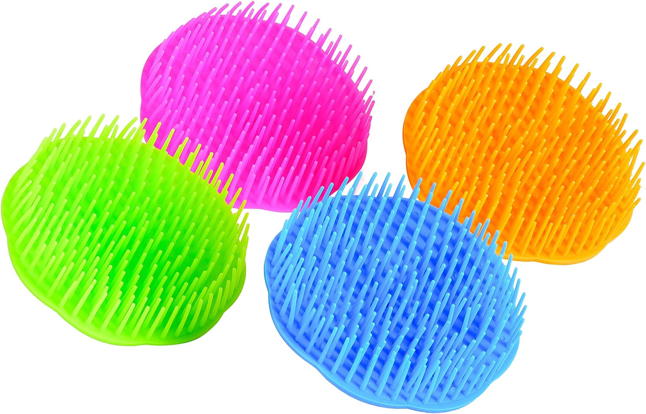 Niva Hair Scalp Massager Shampoo Brush - Flexible Scalp Exfoliator Dandruff Brush and Grass Shape Handle - Baby Shower Bath Brush Suitable for Women, Men & Pets | Pack 0f 4 (Blue-Green-Orange-Fuchsia)