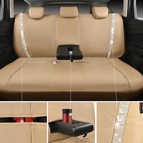 Miniatura 6 de CAR PASS - Juego de fundas de asiento para auto, cuero sintético impermeable con diamantes de imitación brillantes, para interior, universal, tiras