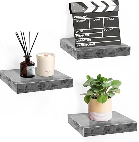 Miniatura 10 de Sorbus Estante flotante cuadrado para pared, 3 estantes pequeños con soportes de montaje invisibles para decoración de sala de estar, dormitorio,