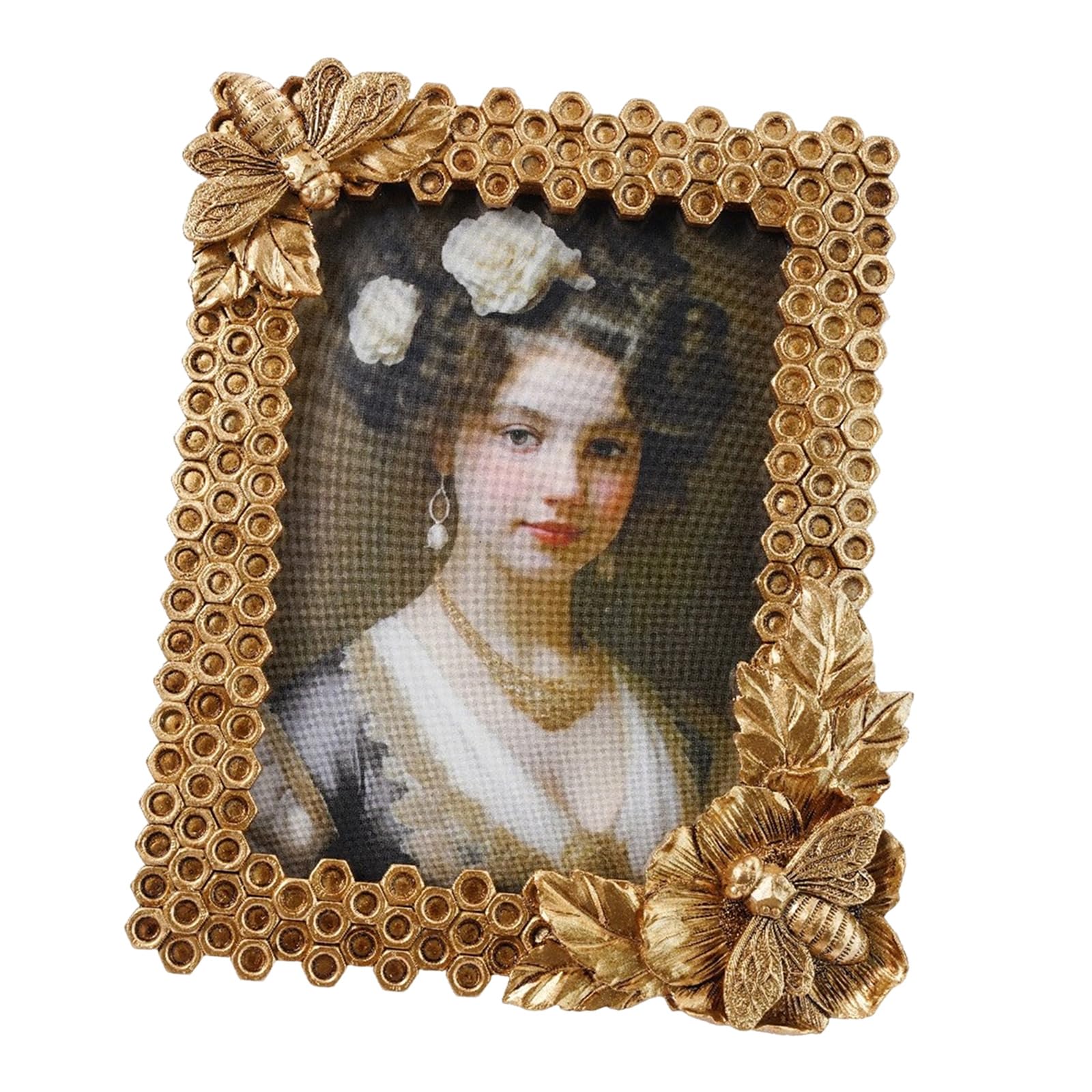 BELOWSYALER Resin Photo Frame Antique European Golden Honeycomb Picture Frame for Wall Hanging or Desktop Display Decors European Ornate Photo