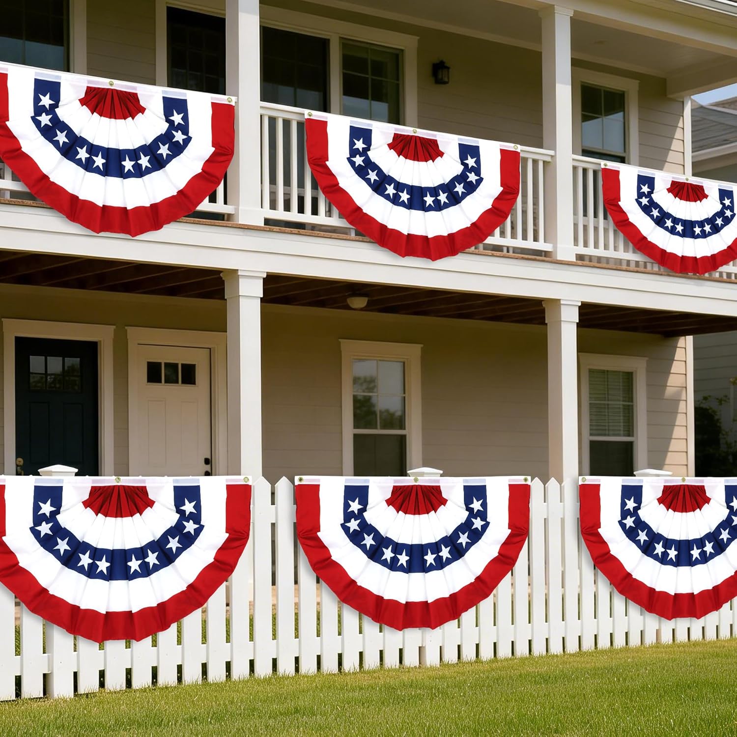 2x4 Feet Pleated Fan Flag 4 Pack, 4th of July Decorations, Independence Day Decor, Memorial Day USA Flags, Outdoor Bunting for Stadium, Yard, Party Decor, Porch, Banners