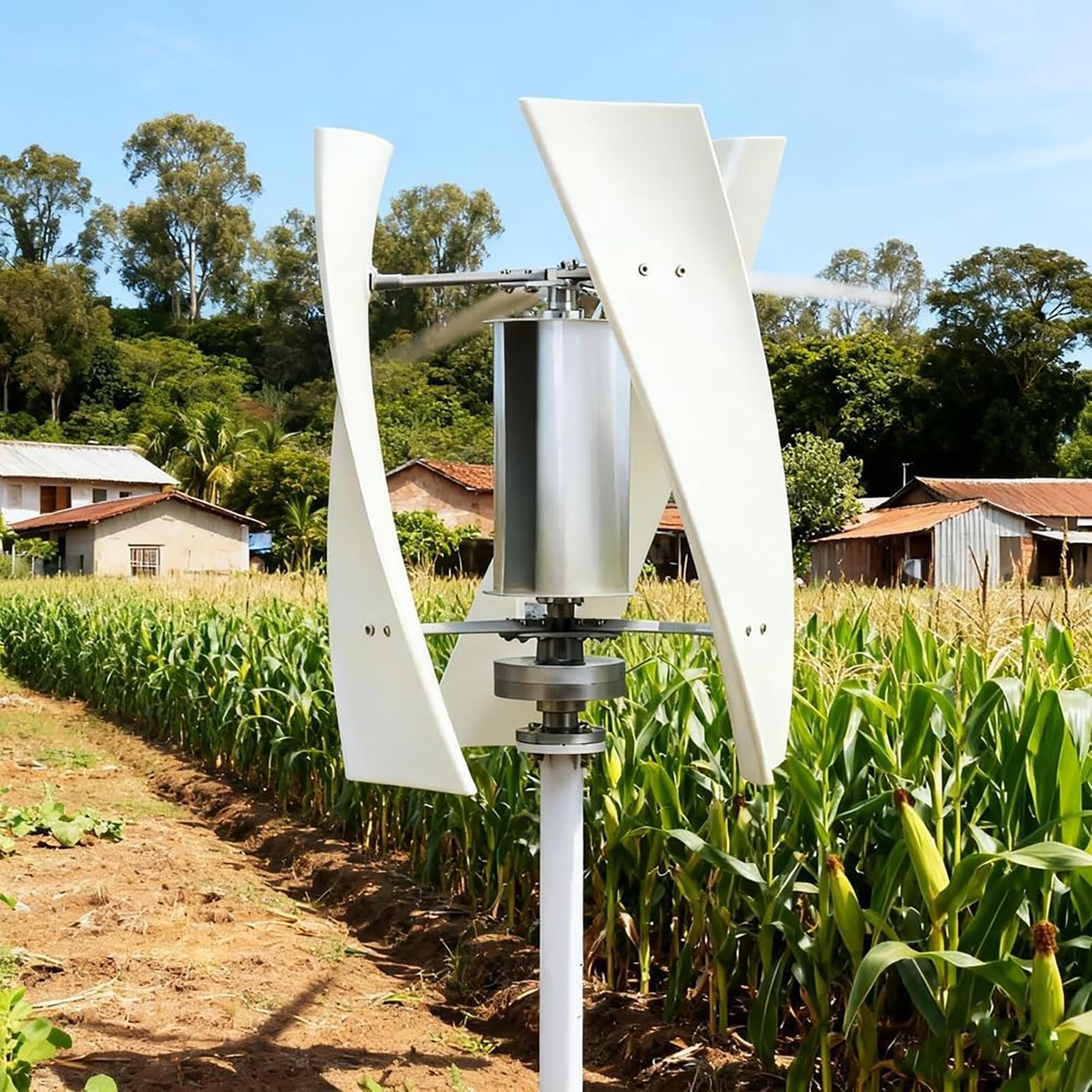 5000W Aerogenerador Domestico Vertical 3 Palas, Kit de Turbina Eólica en Espiral, Turbina Eólica Trifásica con Controlador, para Equipos de Energía Industrial White-220V