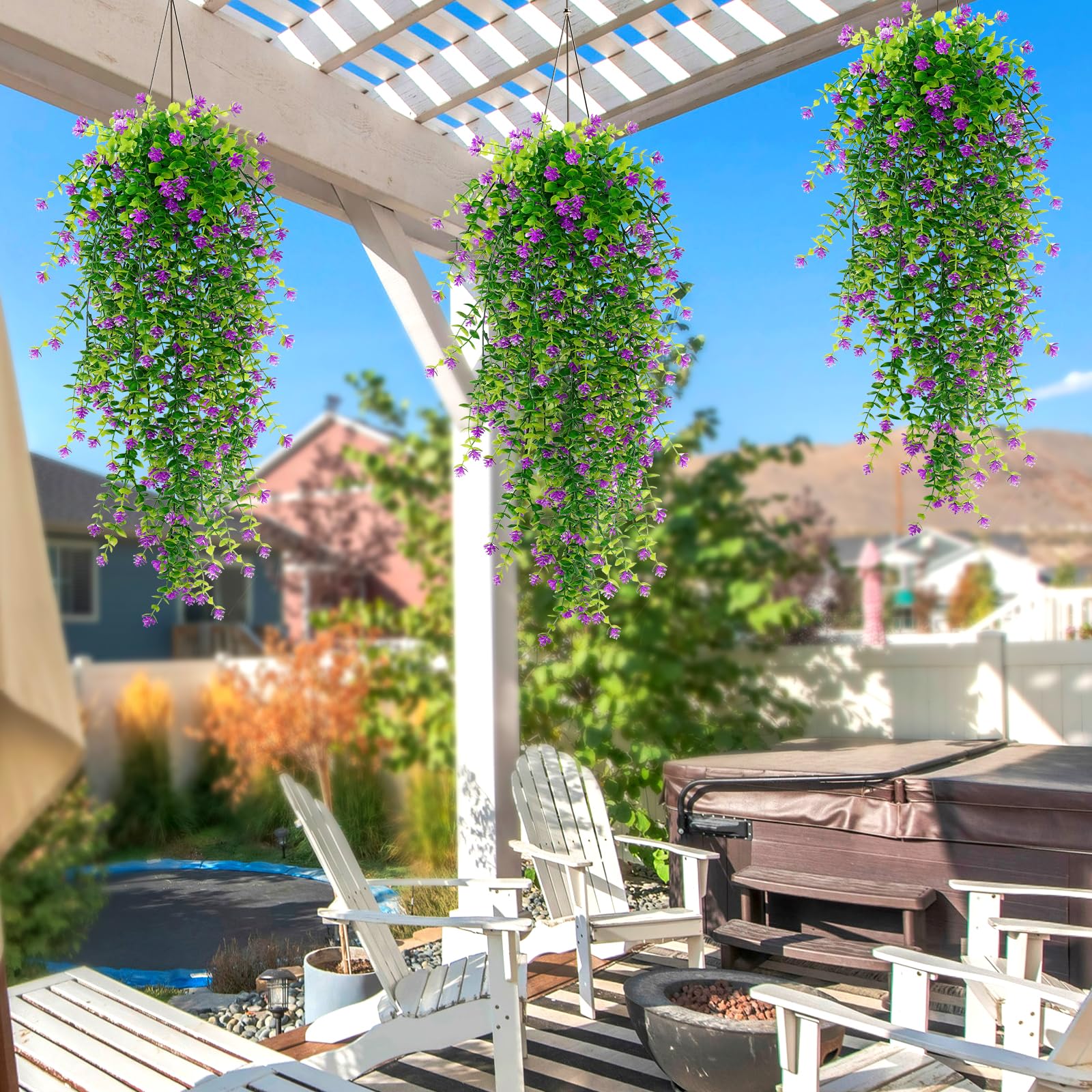 ASTNIC 4 stuks kunstmatige hangende bloemen buiten, nep hangende eucalyptusplanten wijnstokken, UV-bestendig faux plastic hangende groene planten voor huis tuin tuin bruiloft patio kamer muur decor