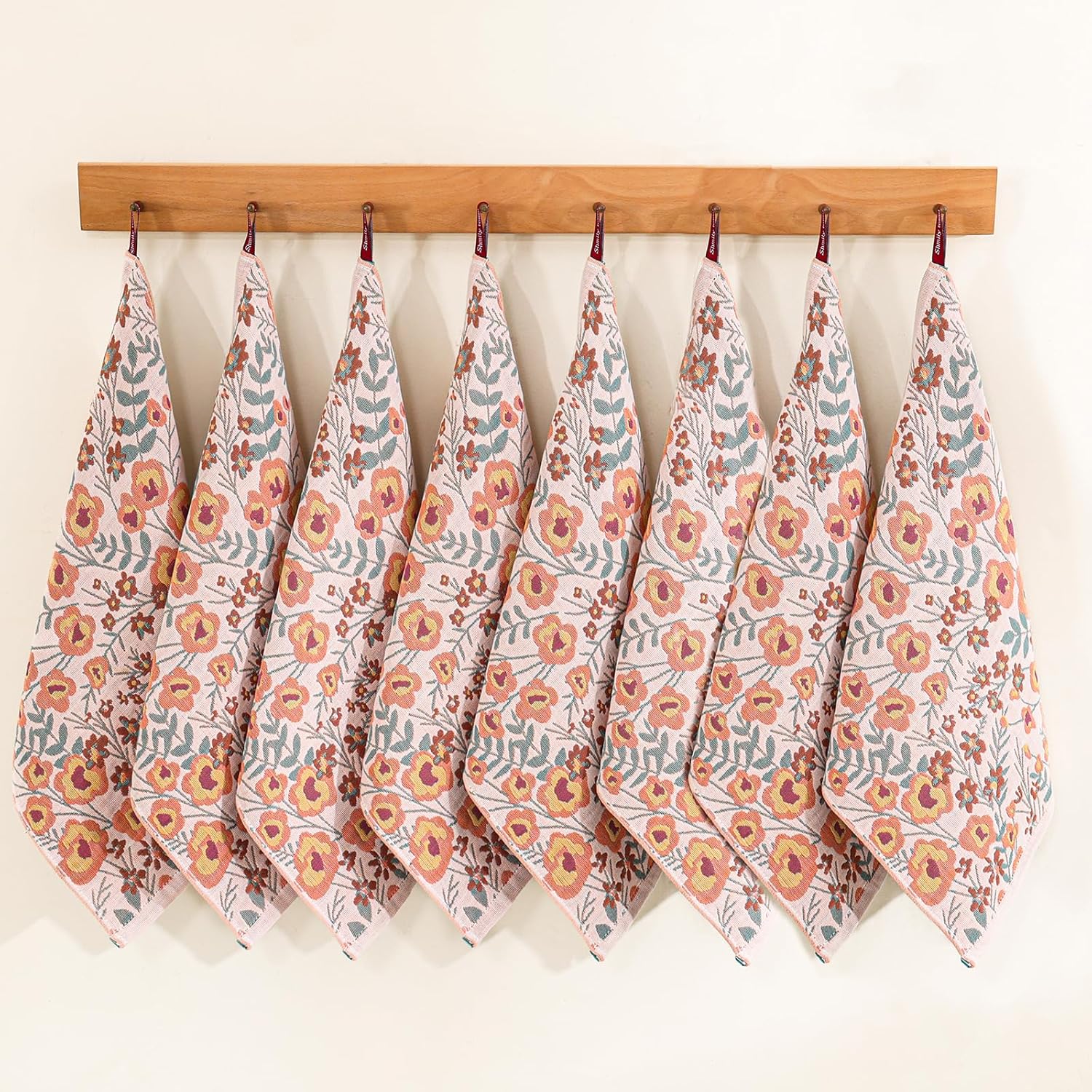 Kitchen Towels 100% Cotton Pack of 8, Highly Absorbent Quick Drying Super Soft Dish Towels for Kitchen with Hanging Loop Hand,Tea Towels 8 Pack,Floral Pattern- 16x15 Inch