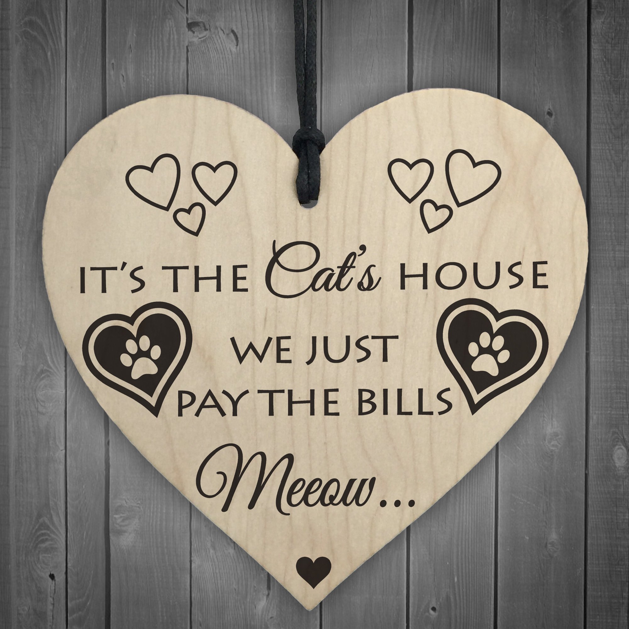 Red Ocean Its The Cats House Novelty Wooden Hanging Heart Plaque Cat Lovers House Sign