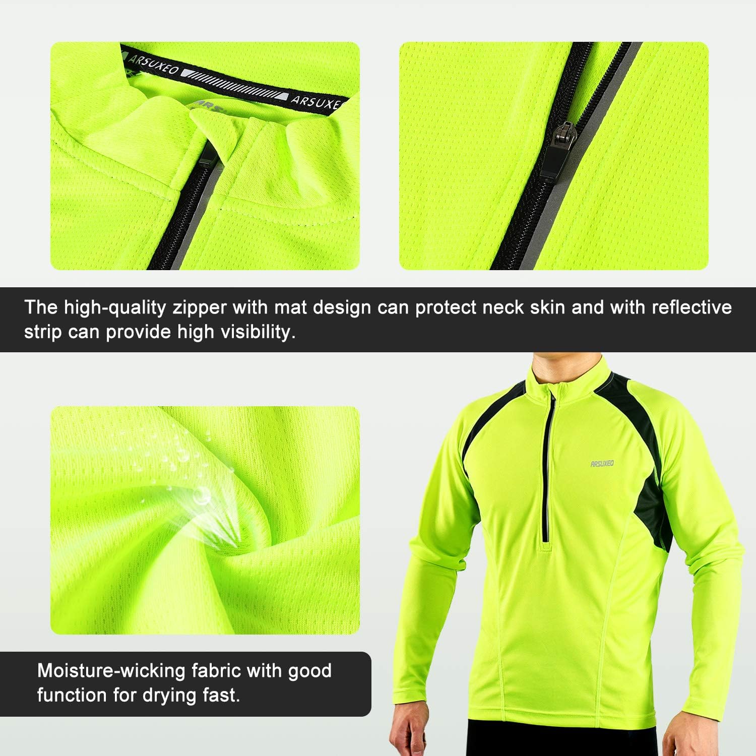 ARSUXEO Men's Half Zipper Cycling Jerseys Long Sleeves MTB Bike Shirts 6031 : Clothing, Shoes & Jewelry