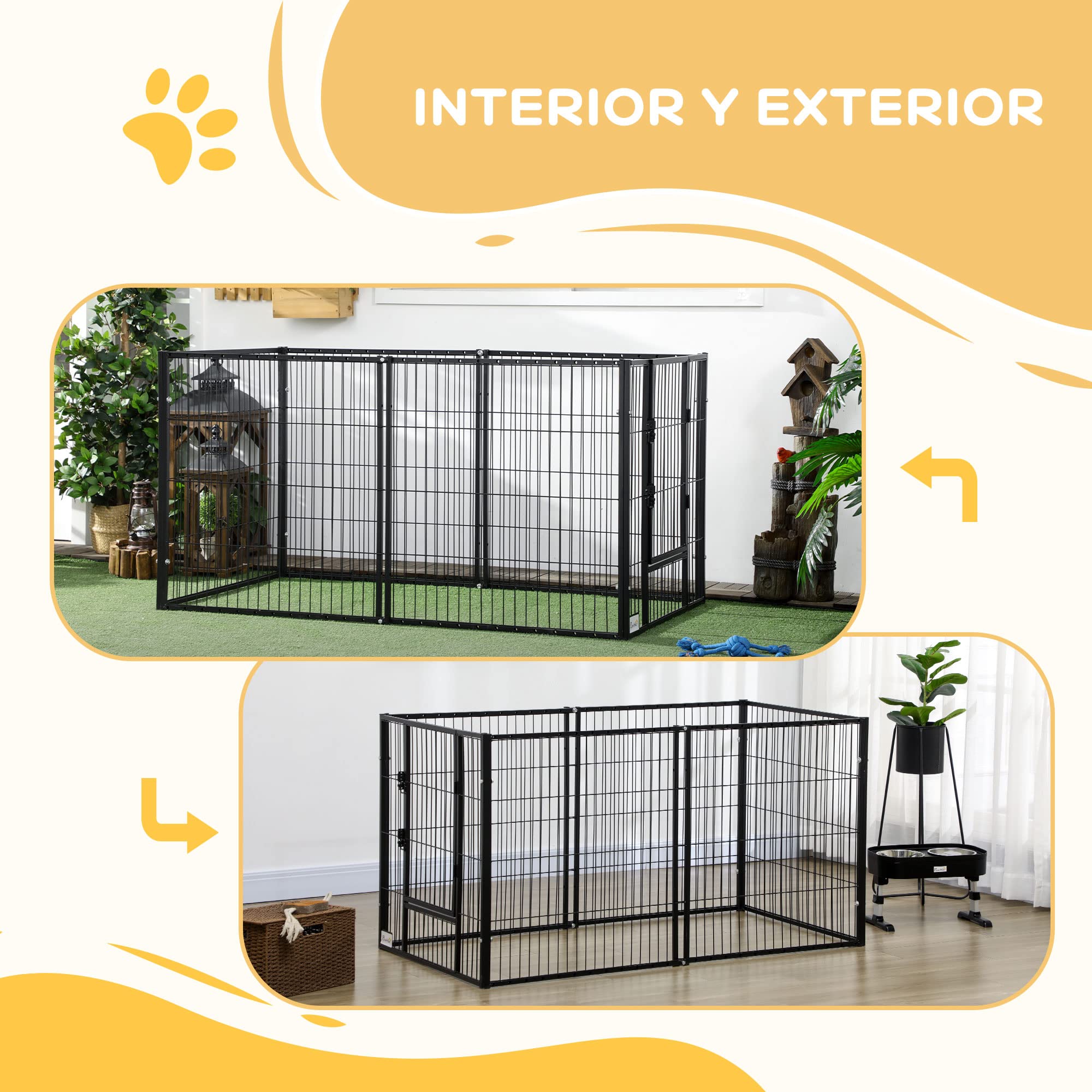 PawHut Parque para Perros de 6 Paneles Ajustable Corralito para Perros Cercado para Mascotas con Marco de Acero 82,5-150x79x81 cm Negro