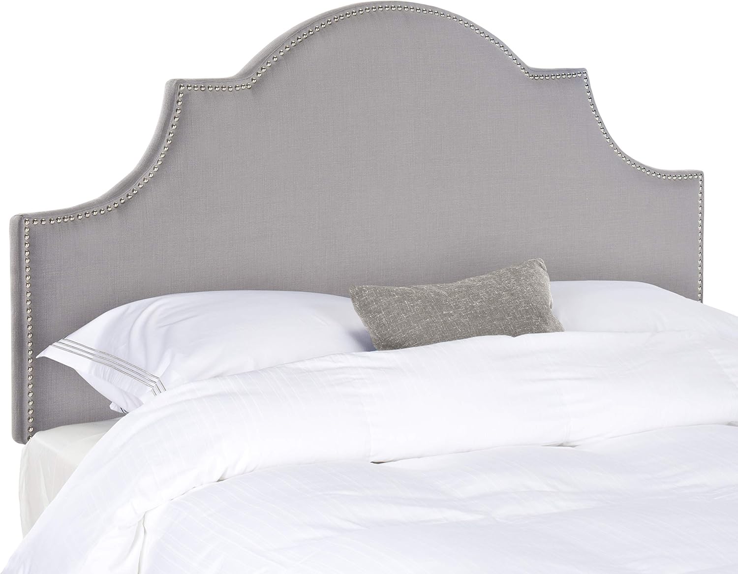 Safavieh Hallmar Arctic Grey Upholstered Arched Headboard - Silver Nailhead (Full)