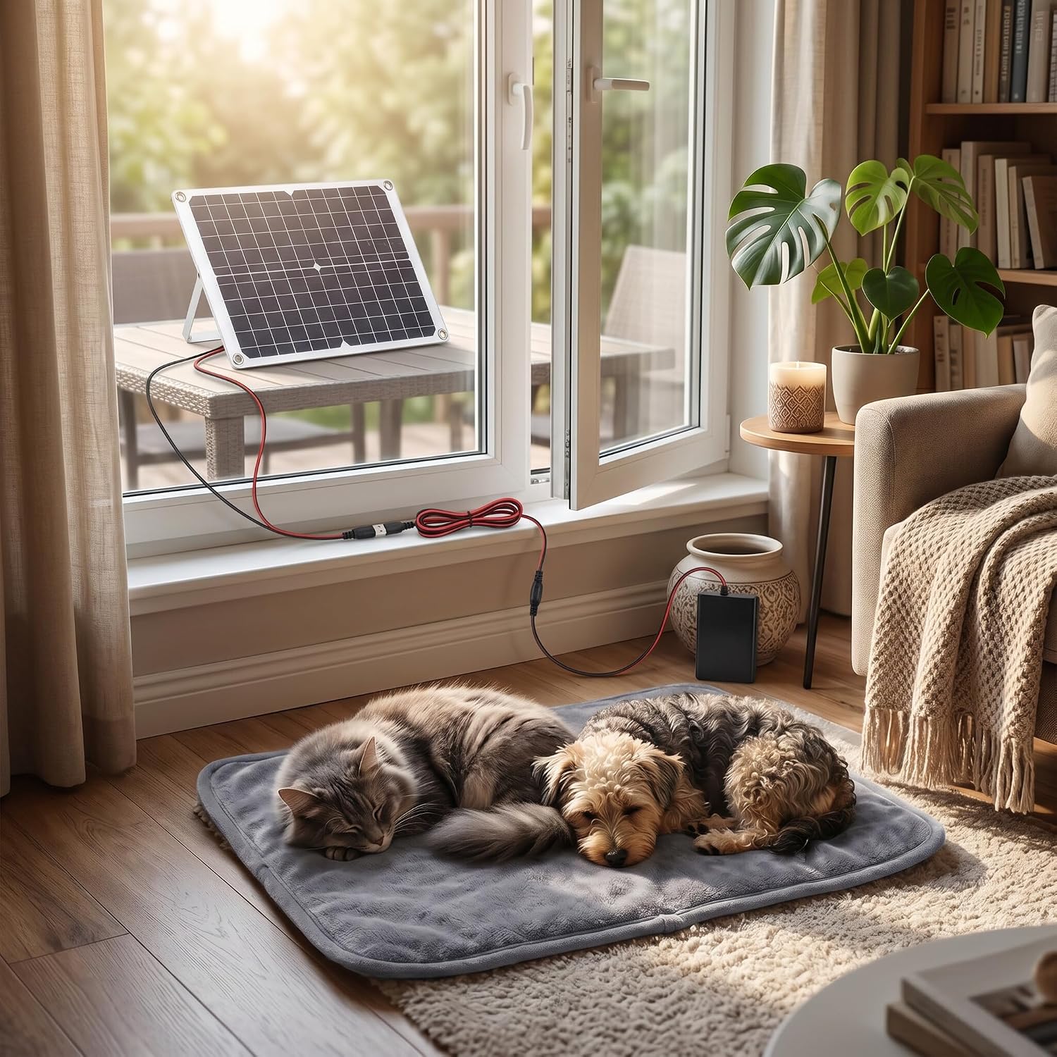 Solar Powered Pet Heating Mat, Monocrystalline Silicon, Self Warming Pad for Dogs and Cats Outdoor Indoor Use, Ideal for Winter Kennels