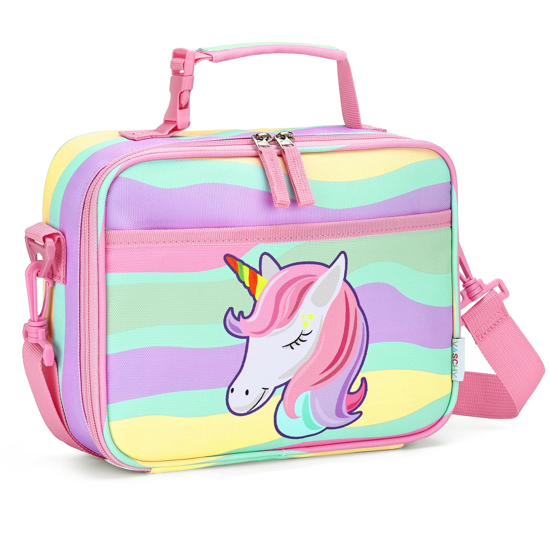 VASCHY Lunch Box Bag for Kids, Reusable Insulated Bento Box Containers Coolers for Toddler Grils with Detachable Handle for Daycare School Rainbow Unicorn — image 1