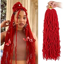 ZRQ 24 Inch 2Packs Red New Faux Locs Hair for Butterfly Locs Style, Goddess Locs Crochet Braids Curly Wavy Soft Locs Synthetic Hair Extensions for Women 24 Inch, RED#